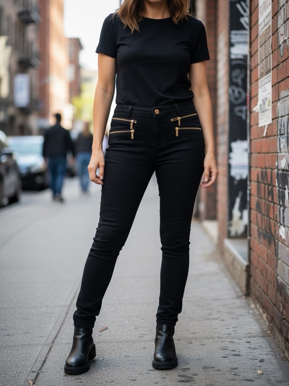 MICHAEL Michael Kors Black Skinny Pants with Gold Zippers